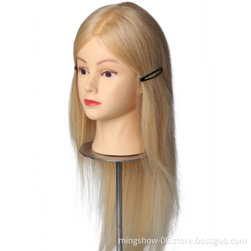 mannequin  head with real hair for hair styling,blond color female training head